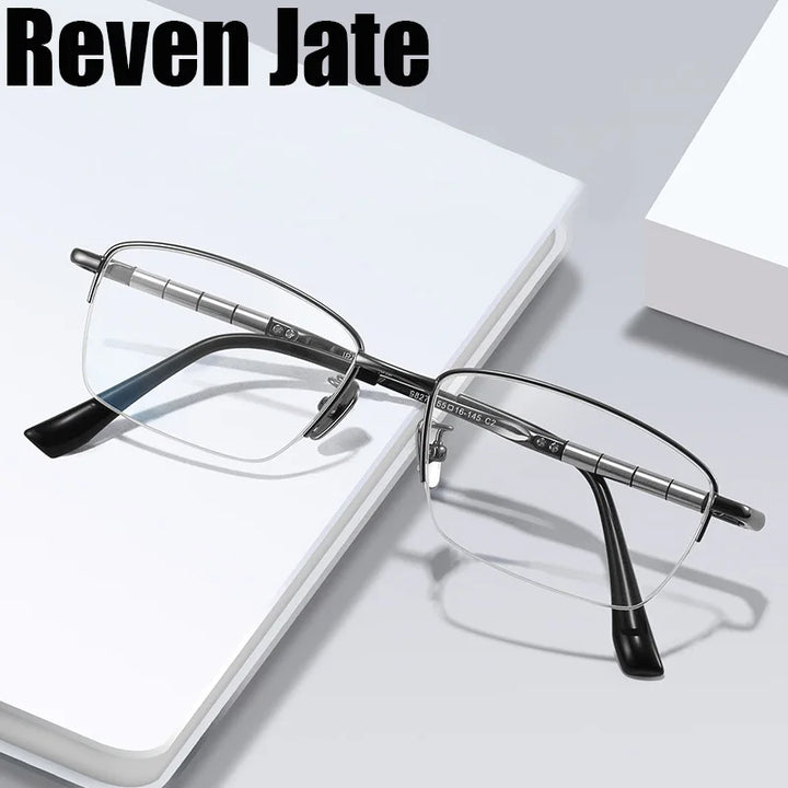 Reven Jate Unisex Semi Rim Square Titanium Eyeglasses 98279 Semi Rim Reven Jate