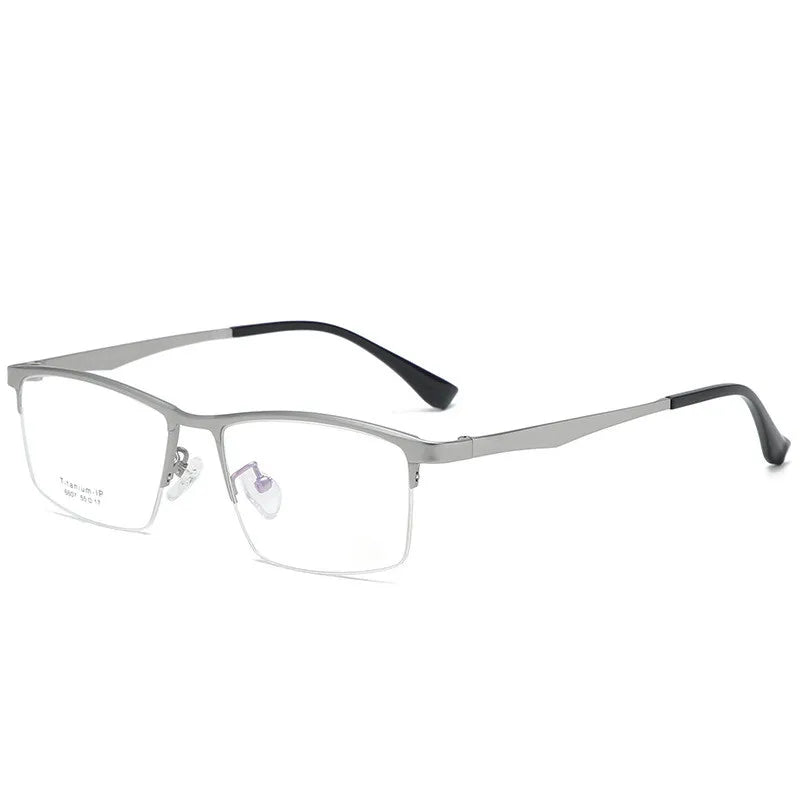 Aimee Men's Semi Rim Big Square Titanium Eyeglasses 6607 Semi Rim Aimee silver
