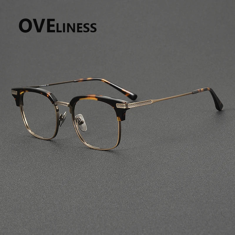 Oveliness Unisex Full Rim Square Acetate Titanium Eyeglasses 852080 Full Rim Oveliness tortoise bronze