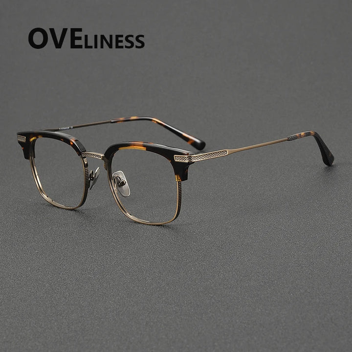 Oveliness Unisex Full Rim Square Acetate Titanium Eyeglasses 852080 Full Rim Oveliness tortoise bronze