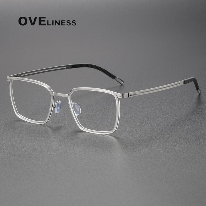 Oveliness Unisex Full Rim Square Titanium Eyeglasses 8202309 Full Rim Oveliness transparent silver  