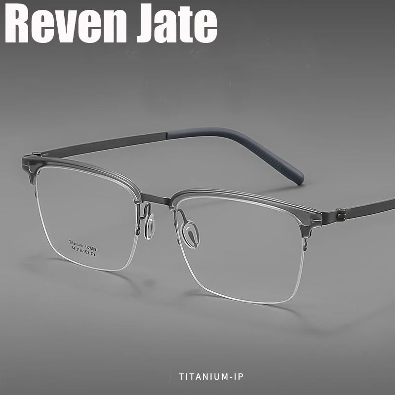 Reven Jate Unisex Semi Rim Square Titanium Eyeglasses 2609 Semi Rim Reven Jate