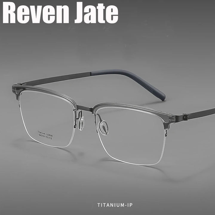 Reven Jate Unisex Semi Rim Square Titanium Eyeglasses 2609 Semi Rim Reven Jate