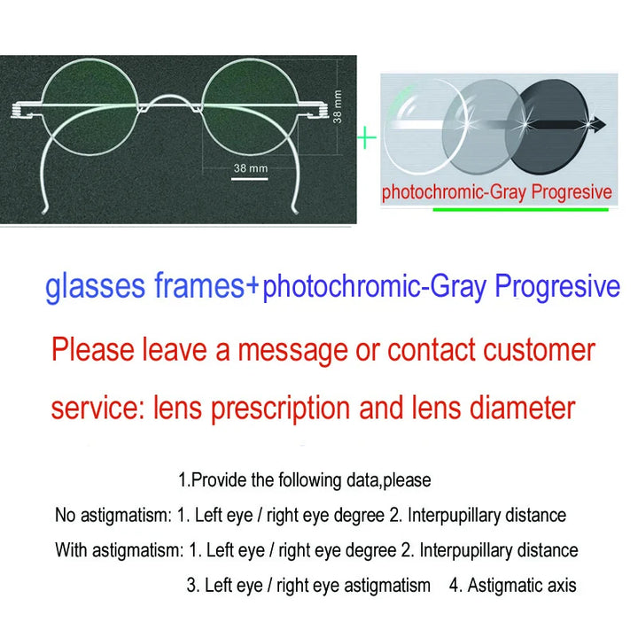 Yujo Unisex Full Rim Round Stainless Steel Custom Eyeglasses Y4042 Full Rim Yujo Progressive G38 CHINA