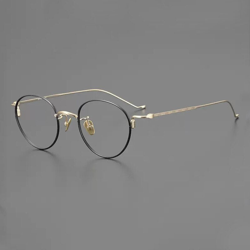 Gatenac Unisex Full Rim Round Titanium Eyeglasses Gxyj1051 Full Rim Gatenac Black Gold