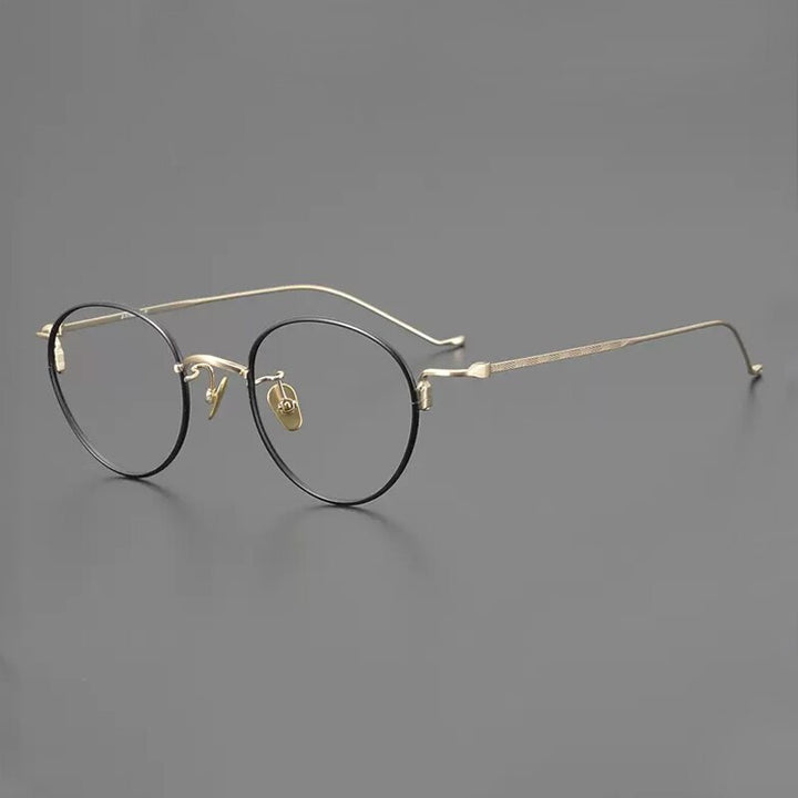 Gatenac Unisex Full Rim Round Titanium Eyeglasses Gxyj1051 Full Rim Gatenac Black Gold