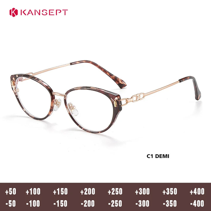 Kansept Women's Full Rim Oval Cat Eye Tr 90 Alloy Reading Glasses 12008
