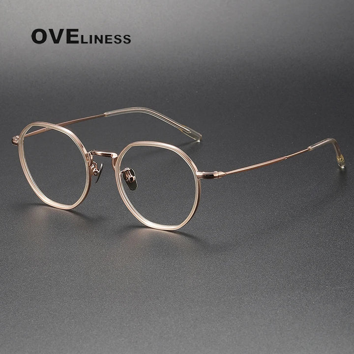 Oveliness Unisex Full Rim Polygon Acetate Titanium Eyeglasses 8514 Full Rim Oveliness tea rose gold