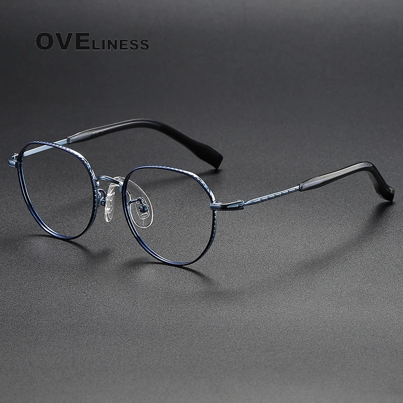 Oveliness Unisex Full Rim Flat Top Round Titanium Eyeglasses 80935 Full Rim Oveliness blue