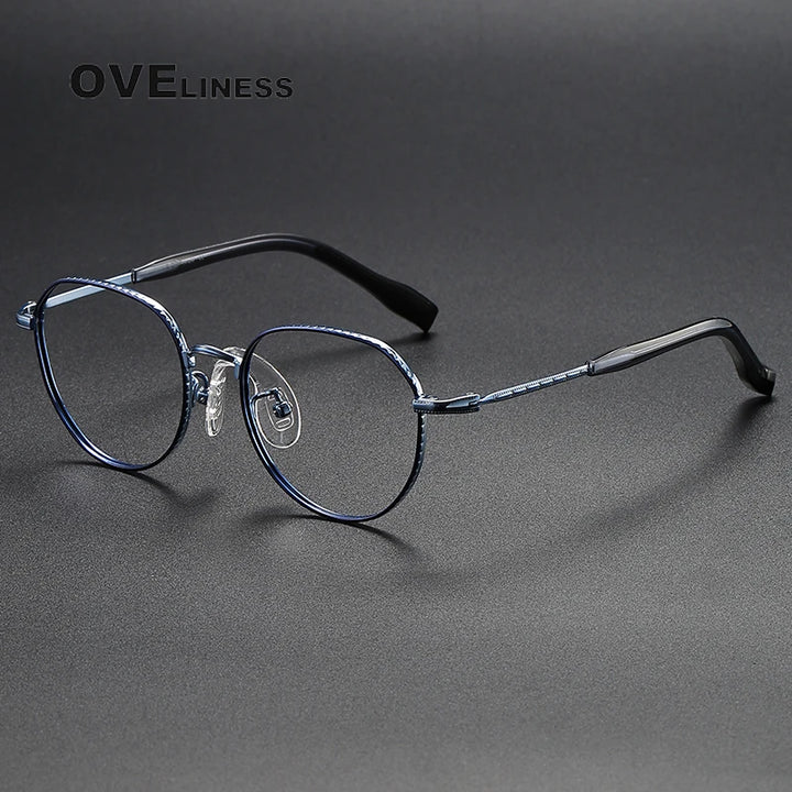 Oveliness Unisex Full Rim Flat Top Round Titanium Eyeglasses 80935 Full Rim Oveliness blue