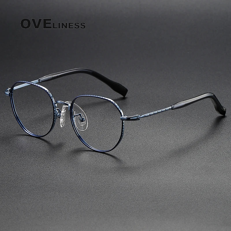 Oveliness Unisex Full Rim Flat Top Round Titanium Eyeglasses 80935 Full Rim Oveliness blue  