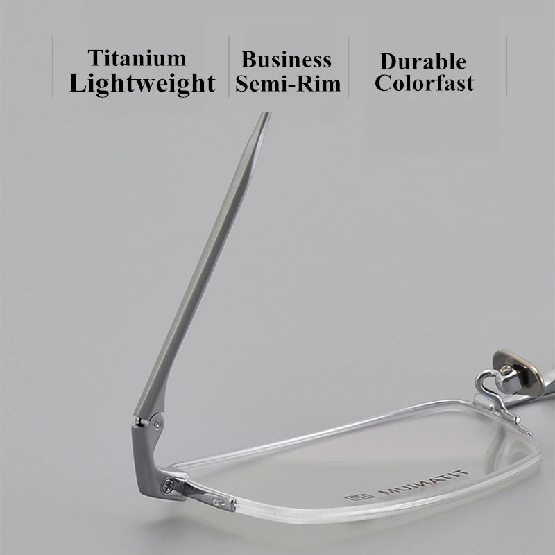 Black Mask Unisex Semi Rim Rectangle Titanium Eyeglasses 14519 Semi Rim Black Mask   