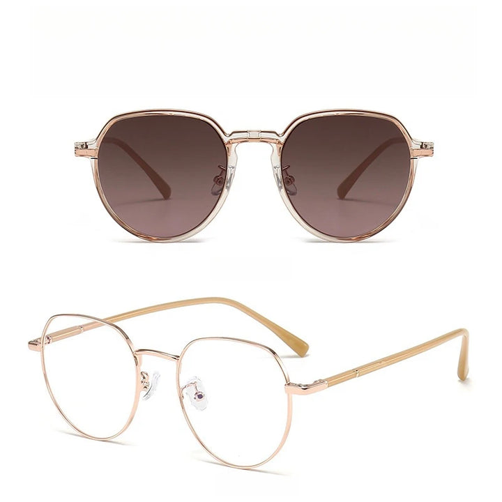 Yimaruili Women's Full Rim Polygonal Tr 90 Alloy Eyeglasses Clip On Sunglasses 81001