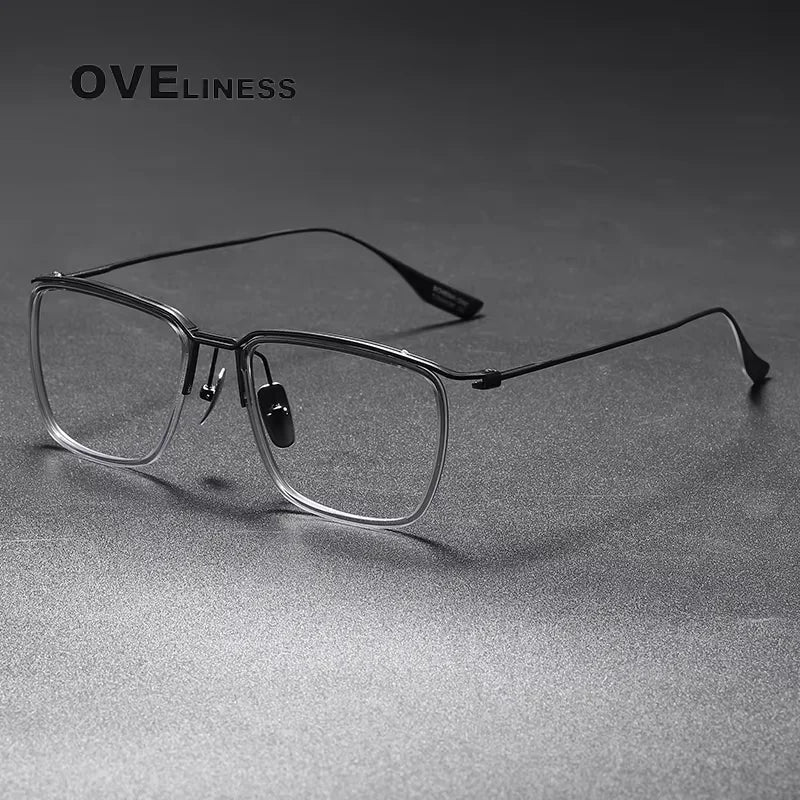 Oveliness Men's Full Rim Square Acetate Titanium Eyeglasses 614106