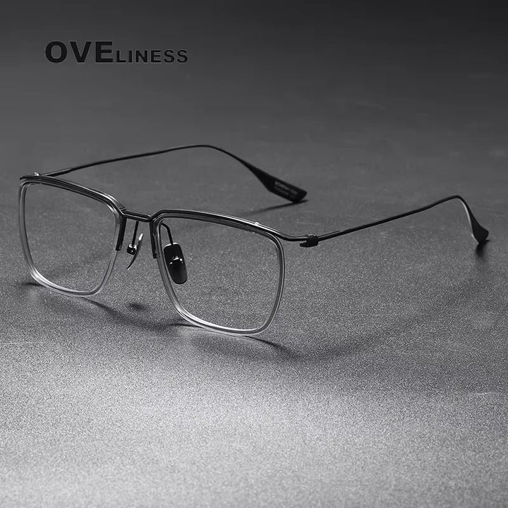 Oveliness Men's Full Rim Square Acetate Titanium Eyeglasses 614106