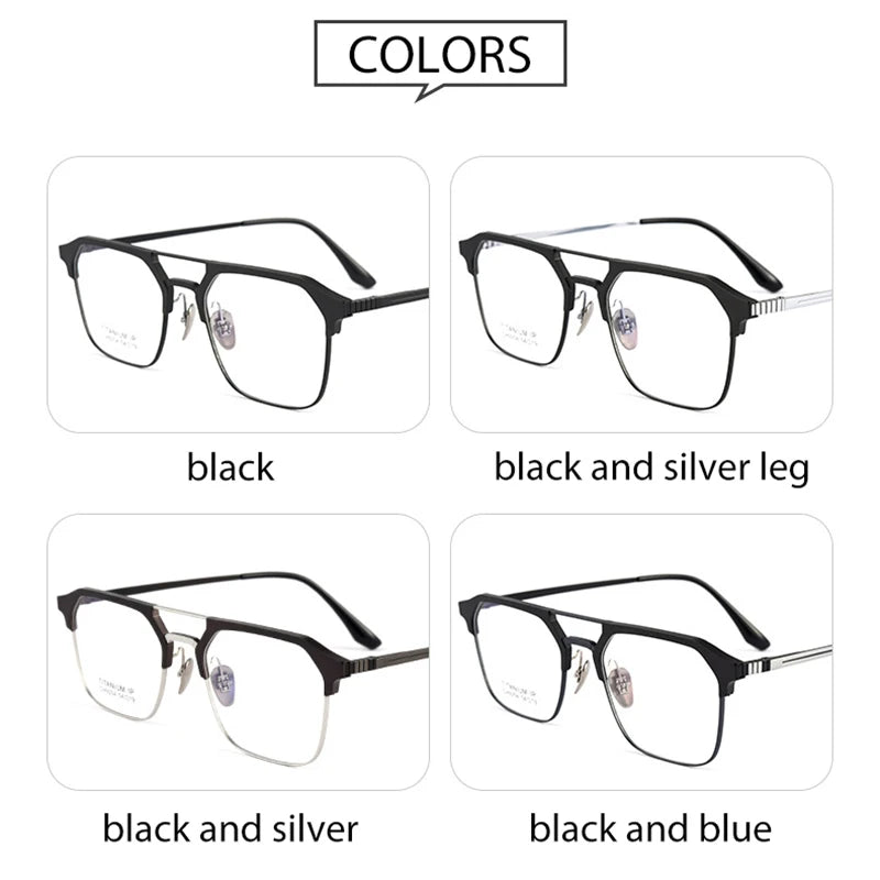 Handoer Men's Semi Rim Square Double Bridge Titanium Eyeglasses 9204 Semi Rim Handoer