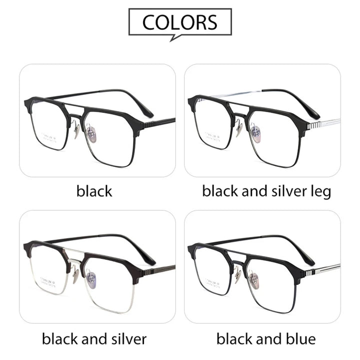 Handoer Men's Semi Rim Square Double Bridge Titanium Eyeglasses 9204 Semi Rim Handoer
