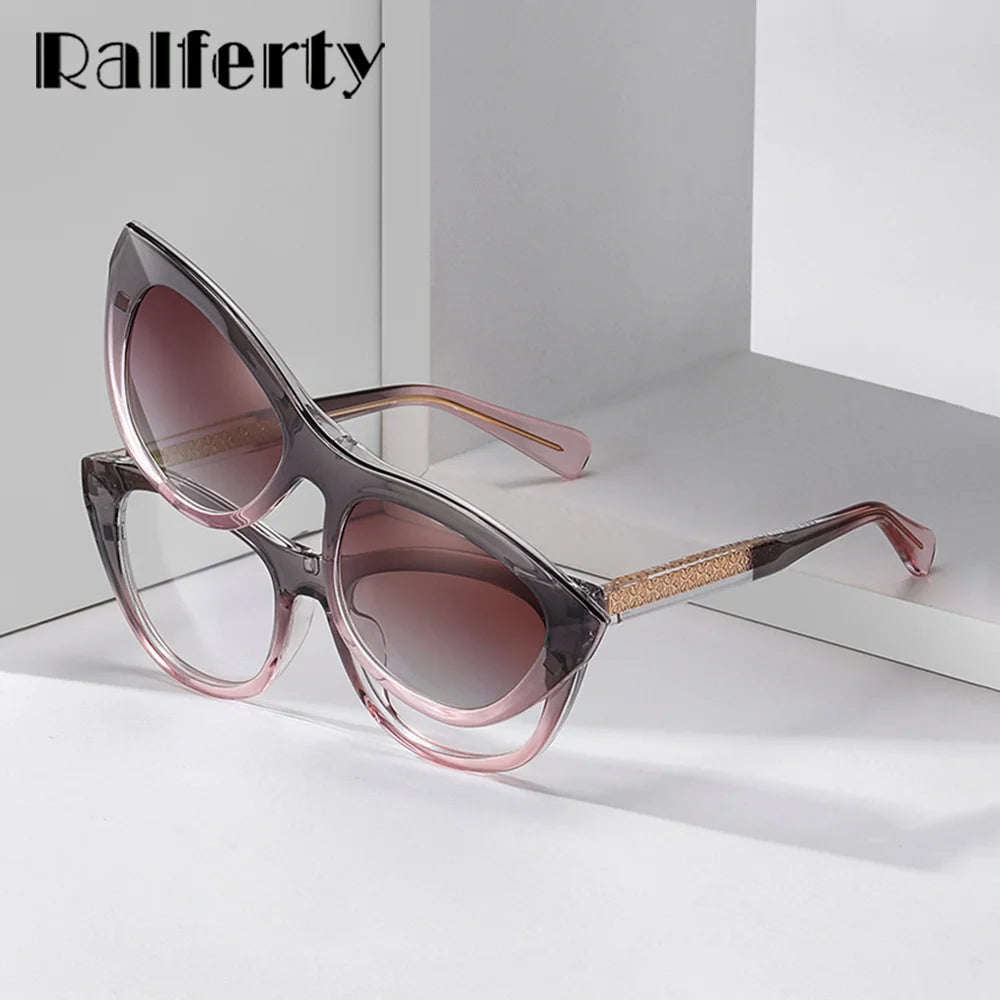Ralferty Women's Full Rim Cat Eye Tr 90 Eyeglasses Clip On Sunglasses 81629