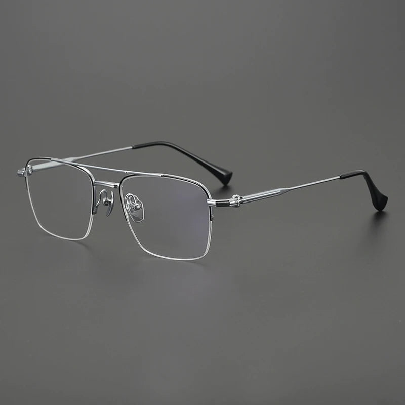 Gatenac Unisex Semi Rim Big Square Double Bridge Titanium Eyeglasses G4011