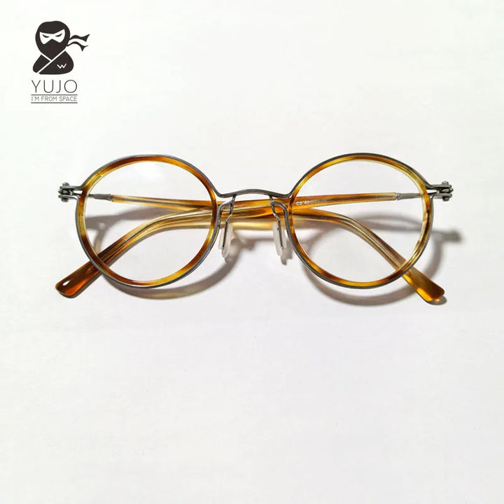 Yujo Unisex Full Rim Oval Round Titanium Acetate Eyeglasses 61424