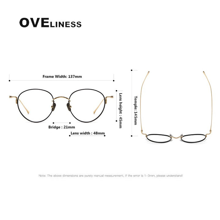 Oveliness Unisex Full Rim Round Titanium Eyeglasses 164 Full Rim Oveliness