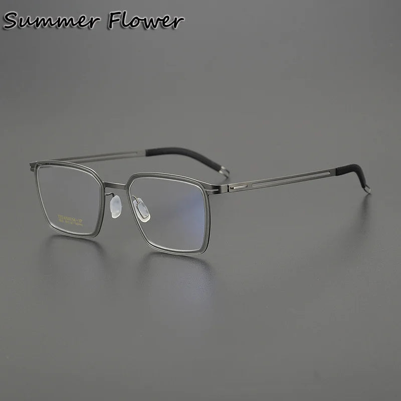 Summer Flower Women's Full Rim Square Acetate Titanium Eyeglasses 89922 Full Rim Summer Flower Transparent Gray