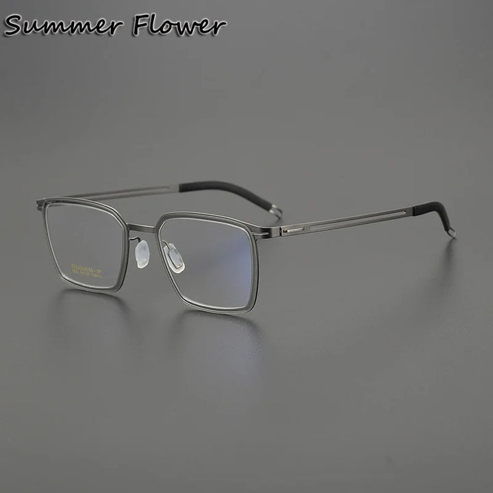 Summer Flower Women's Full Rim Square Acetate Titanium Eyeglasses 89922 Full Rim Summer Flower Transparent Gray