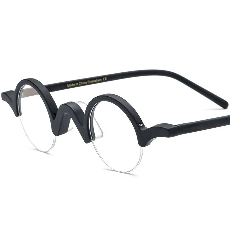 CCspace Unisex Semi Rim Round Acetate Eyeglasses 56883 Semi Rim CCspace C4Black