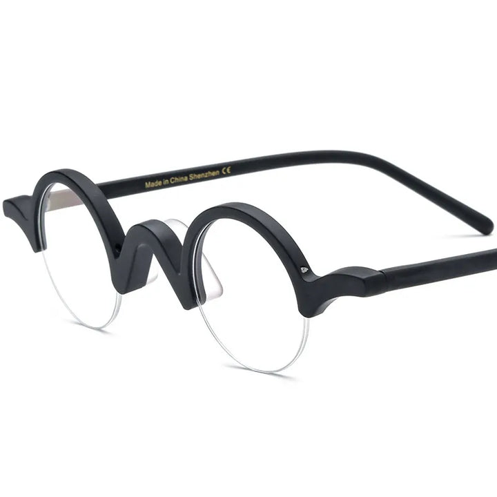 CCspace Unisex Semi Rim Round Acetate Eyeglasses 56883 Semi Rim CCspace C4Black