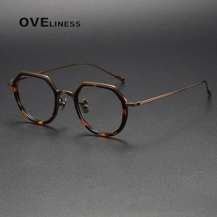 Oveliness Unisex Full Rim Polygon Acetate Titanium Eyeglasses U136 Full Rim Oveliness tortoise bronze
