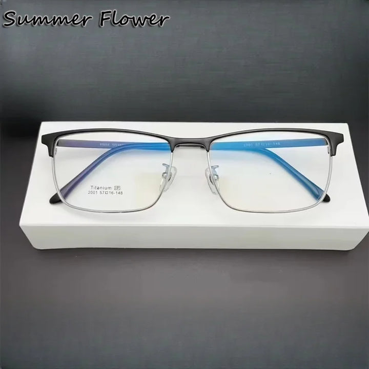Summer Flower Men's Semi Rim Square Titanium Eyeglasses 62001