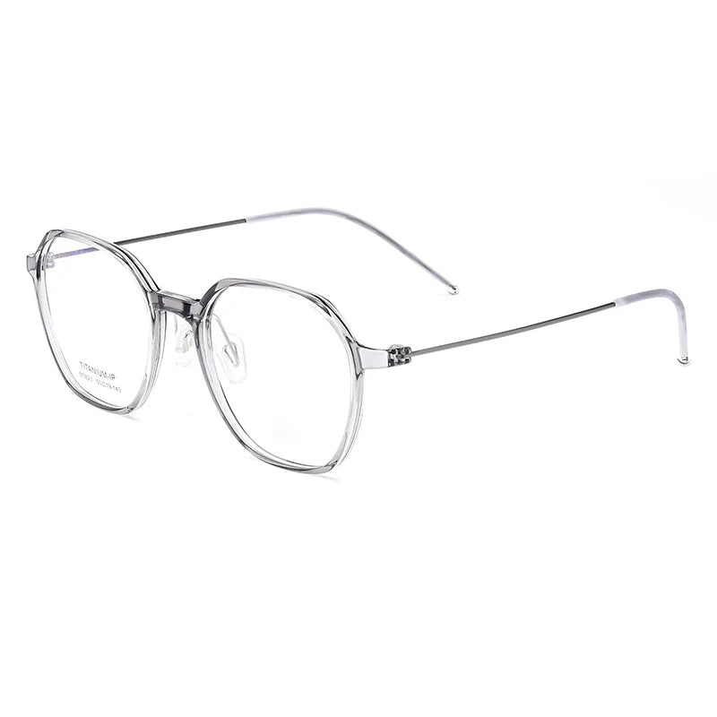 Hotony Women's Full Rim Flat Top Polygon Tr 90 Titanium Eyeglasses 75823 Full Rim Hotony grey