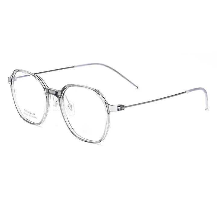 Hotony Women's Full Rim Flat Top Polygon Tr 90 Titanium Eyeglasses 75823 Full Rim Hotony grey