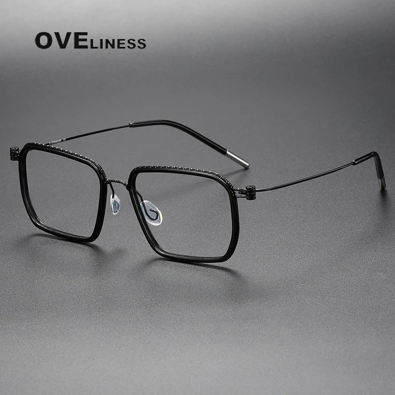 Oveliness Unisex Full Rim Square Acetate Titanium Eyeglasses 80891 Full Rim Oveliness black  