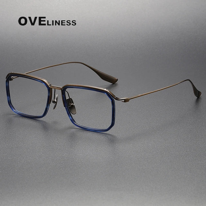 Oveliness Unisex Full Rim Square Acetate Titanium Eyeglasses X423 Full Rim Oveliness tortoise blue bronze  