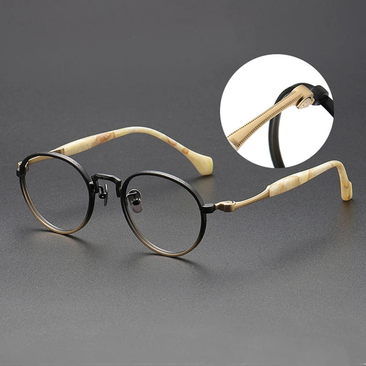 Blaack Mask Women's Full Rim Round Titanium Eyeglasses S808 Full Rim Black Mask