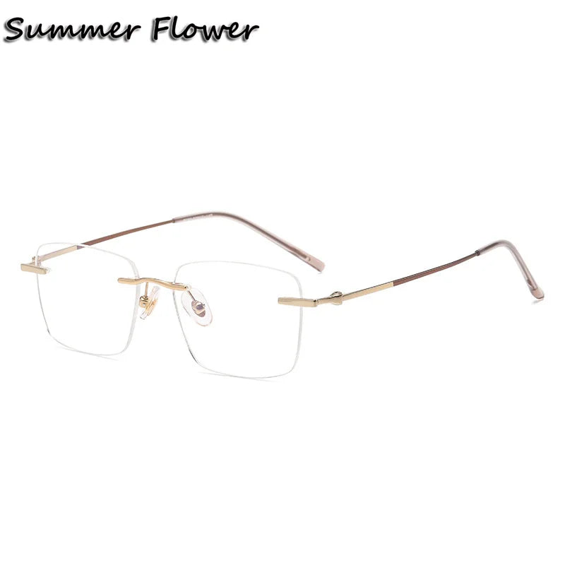 Summer Flower Women's Rimless Polygon Square Titanium Eyeglasses 60927