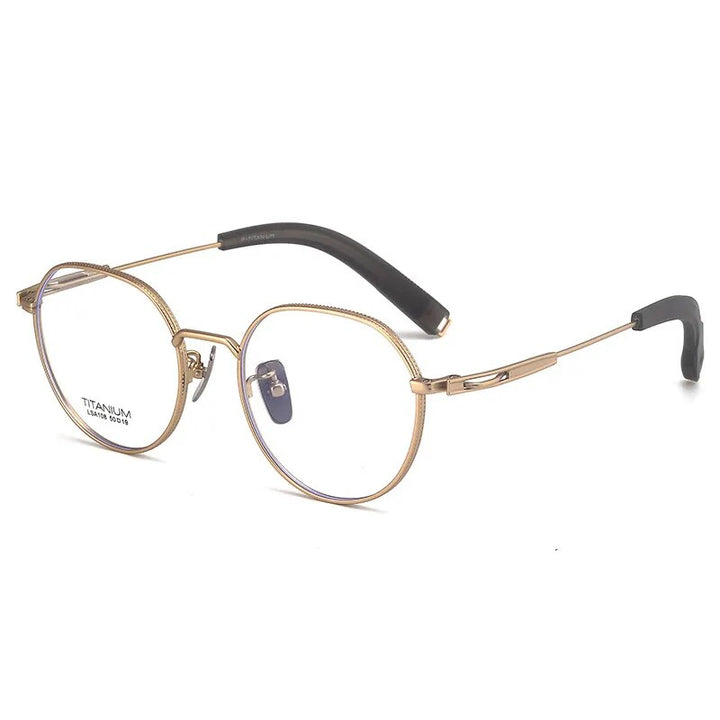 Hdcrafter Unisex Full Rim Round Titanium Eyeglasses Lsa1081 Full Rim Hdcrafter Eyeglasses Gold  
