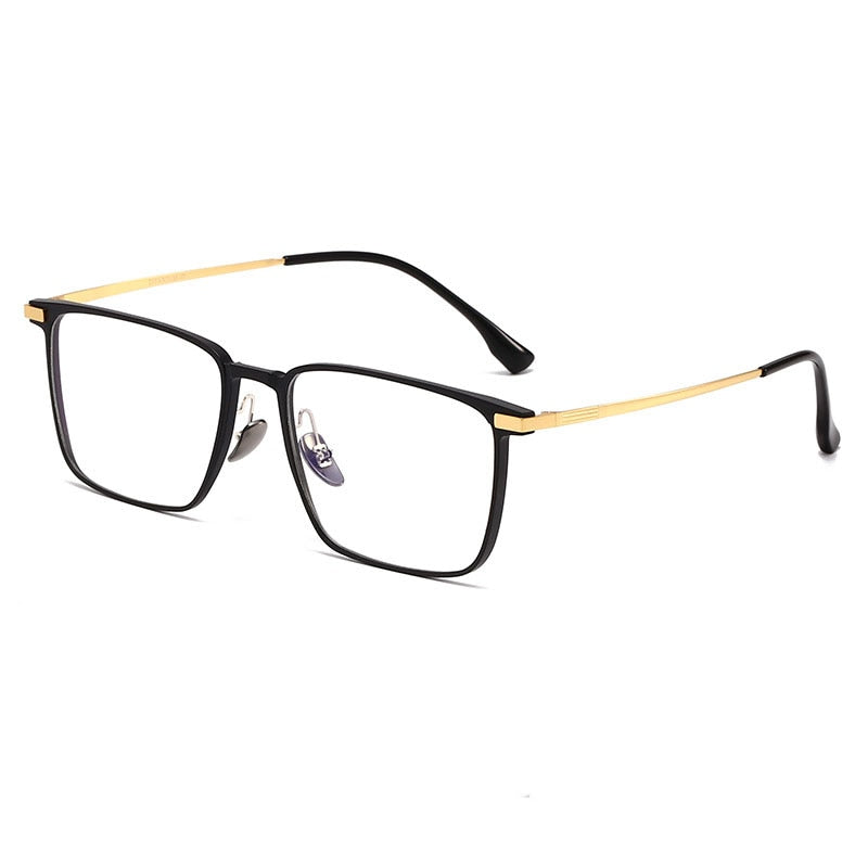 Hdcrafter Unisex Full Rim Square Titanium Eyeglasses 20247 Full Rim Hdcrafter Eyeglasses Black-Gold