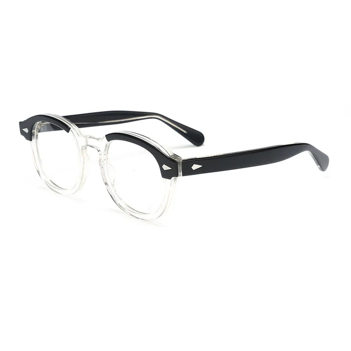 Hdcrafter Unisex Full Rim Oval Square Acetate Eyeglasses 3 Sizes 80122 Full Rim Hdcrafter Eyeglasses Black-Clear-46MM