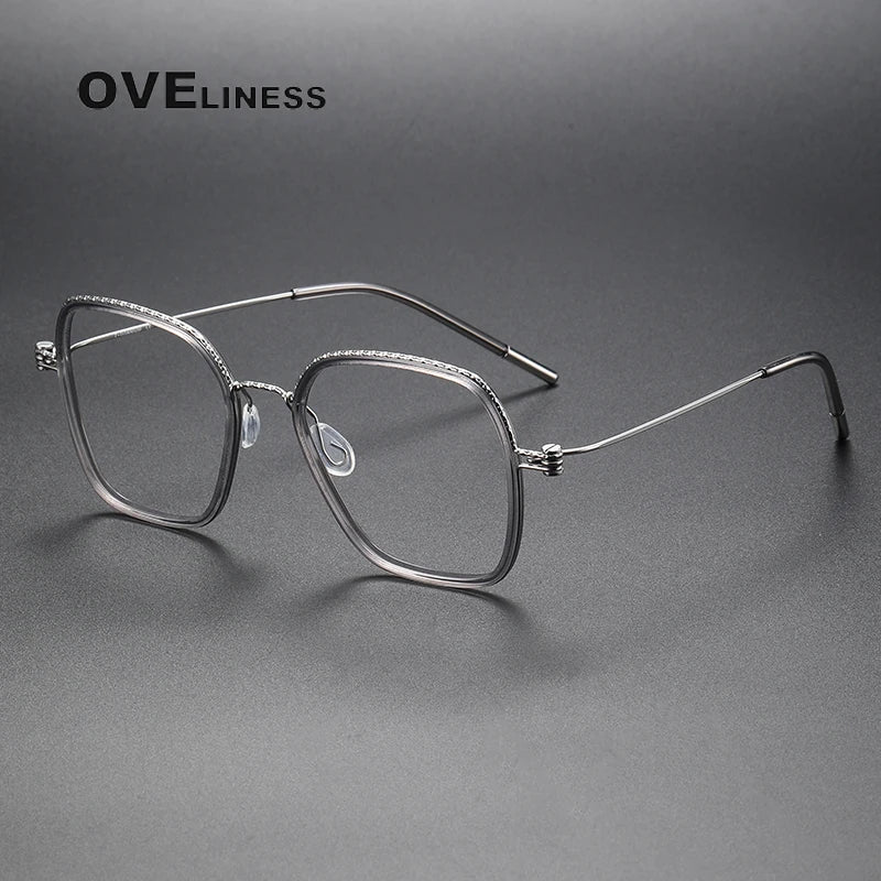 Oveliness Unisex Full Rim Square Acetate Titanium Eyeglasses 80895 Full Rim Oveliness grey silver