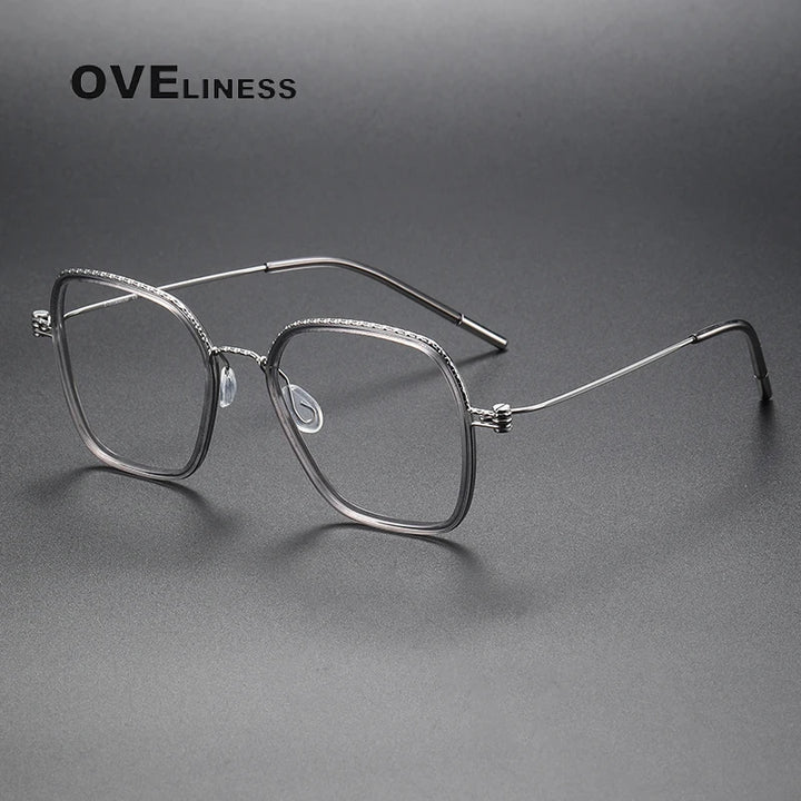 Oveliness Unisex Full Rim Square Acetate Titanium Eyeglasses 80895 Full Rim Oveliness grey silver