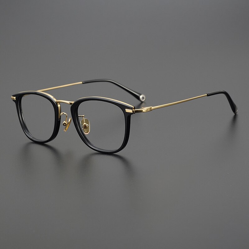 Gatenac Unisex Full Rim Round Square Acetate Titanium Eyeglasses Gxyj1032 Full Rim Gatenac Black Gold