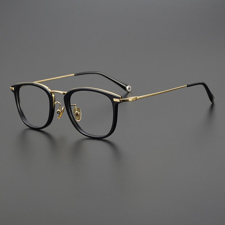 Gatenac Unisex Full Rim Round Square Acetate Titanium Eyeglasses Gxyj1032 Full Rim Gatenac Black Gold