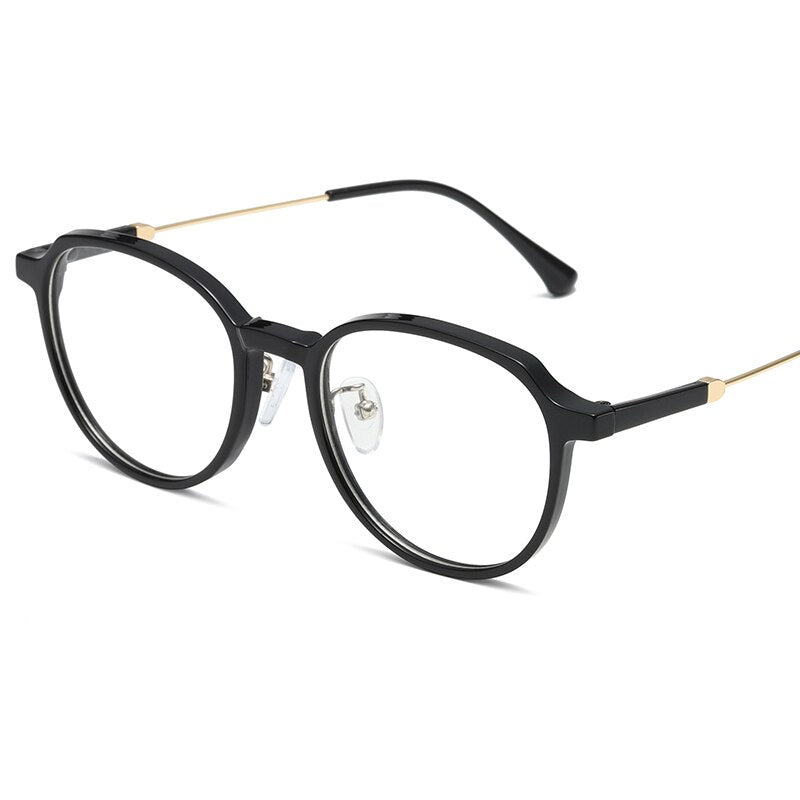 Reven Jate Unisex Full Rim Flat Top Round Polycarbonate Alloy Eyeglasses 81288 Full Rim Reven Jate C1