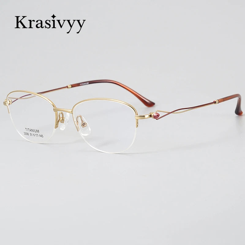 Krasivyy Women's Semi Rim Oval Round Titanium Eyeglasses 443006 Semi Rim Krasivyy