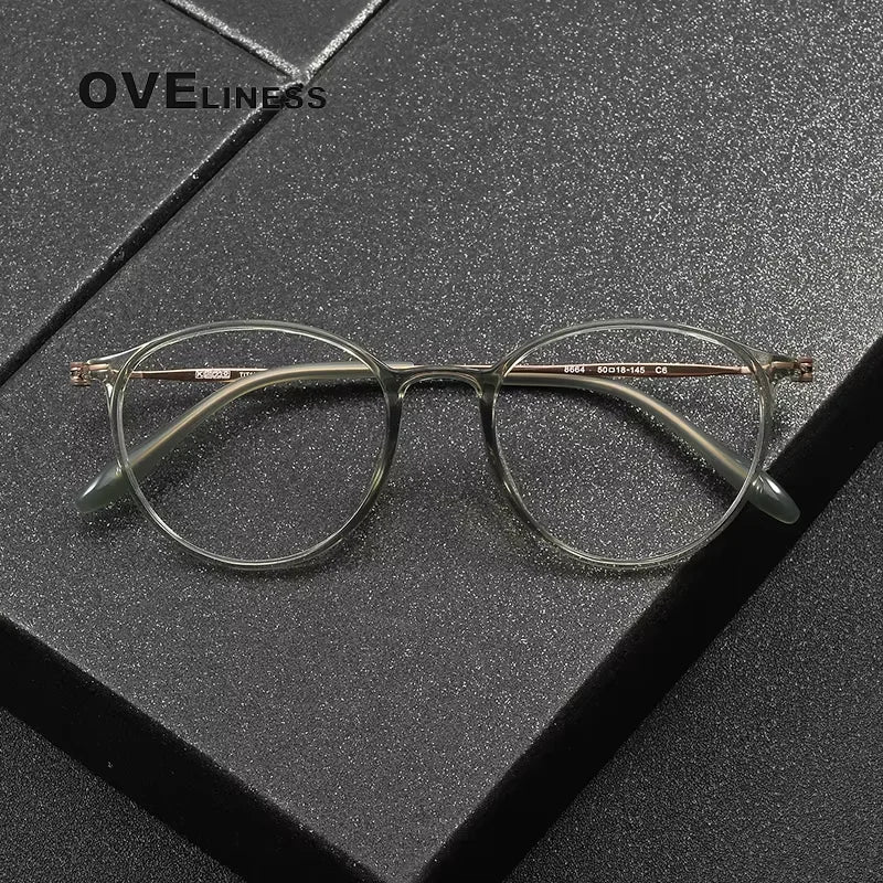 Oveliness Women's Full Rim Round Acetate Titanium Eyeglasses 78664
