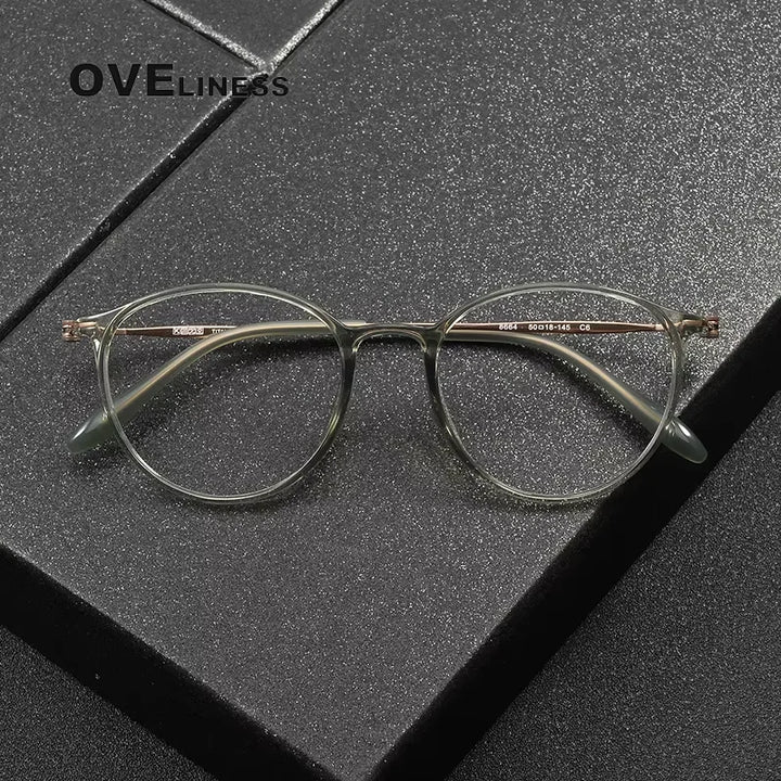 Oveliness Women's Full Rim Round Acetate Titanium Eyeglasses 78664