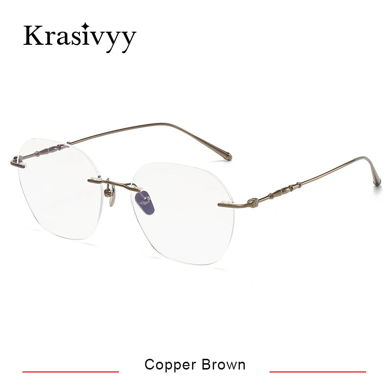 Krasivyy Women's Rimless Polygon Titanium Eyeglasses K5930 Rimless Krasivyy Copper Brown