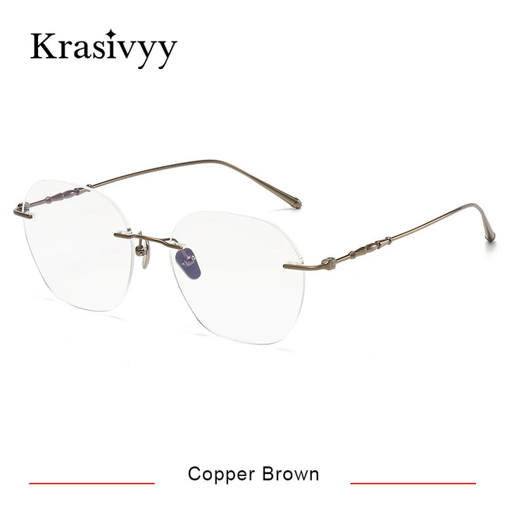 Krasivyy Women's Rimless Polygon Titanium Eyeglasses K5930 Rimless Krasivyy Copper Brown